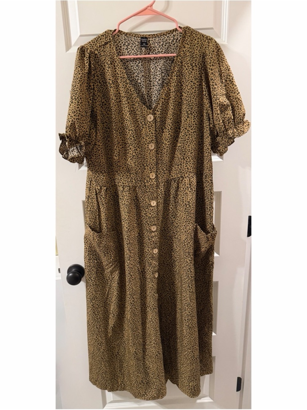 Leopard-Print Button-Front Midi Dress in Tan